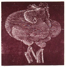 Wood engraving original STRUTTING KNUCKLECRACKER IN THE LAND OF PLENTY by Schanzenbacher 