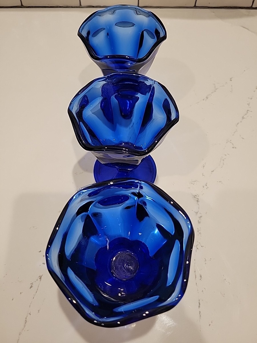 Set Of 3 Vintage Anchor Hocking Cobalt Blue Parfait Desert