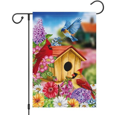 Welcome Spring Garden Flag Cardinal Red Bird House Spring Summer Floral Garde...