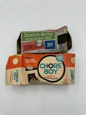 Vintage Scotch-Brite Scouring Pad Box & Chore Boy 1970s Prop Offer Ad On Box