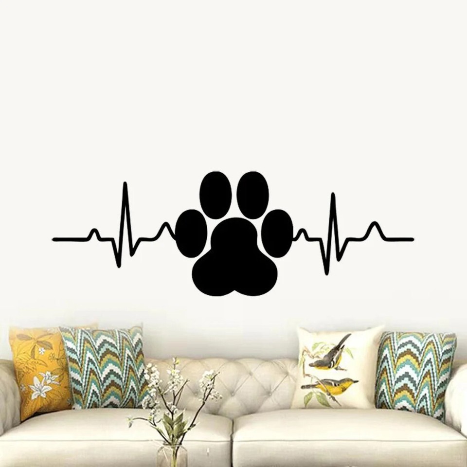 Dog Paw Print Heartbeat Vinyl Art Home Decor Wall Sticker Pet Shop