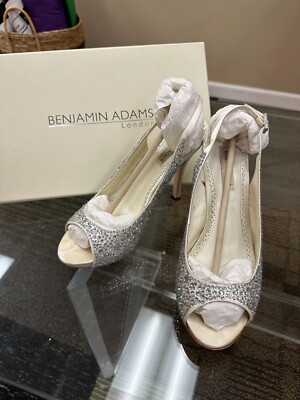 EUC Benjamin Adams London Crystal Sling Back Platform - Size 8 (EU 38.5) 