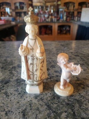Two VINTAGE HARD SOLID PLASTIC STATUE RELIGIOUS 