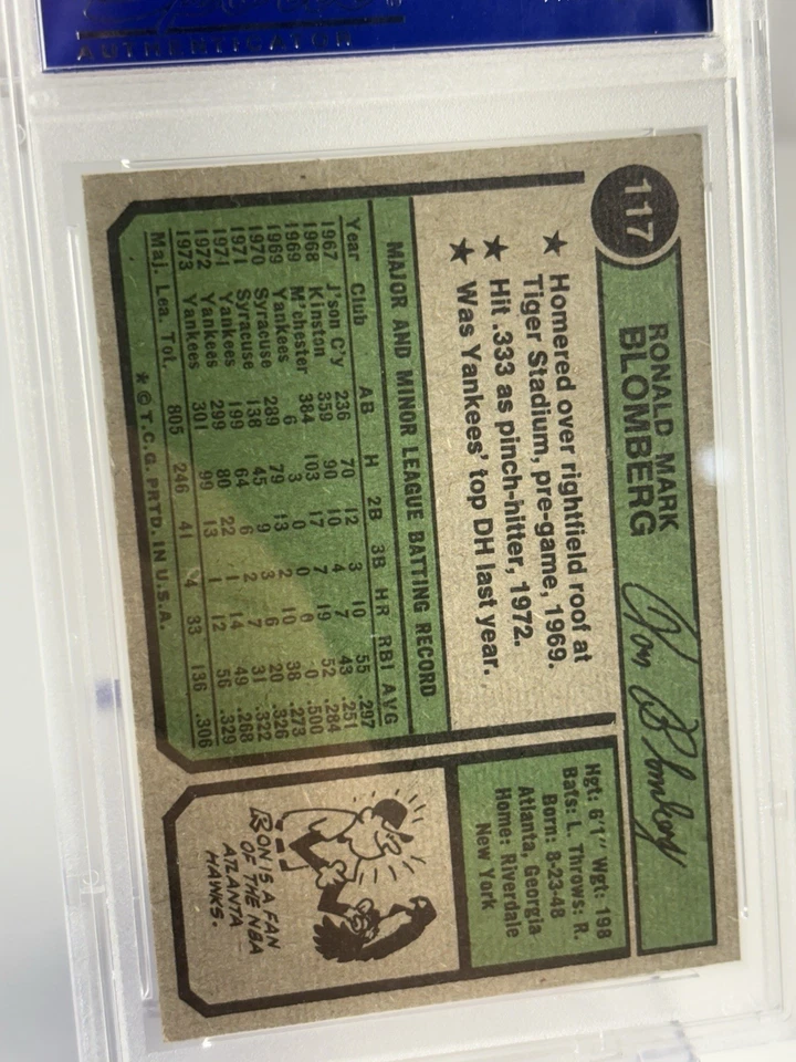 1974 TOPPS #117 RON BLOMBERG YANKEES PSA 8 - Image 4 of 4