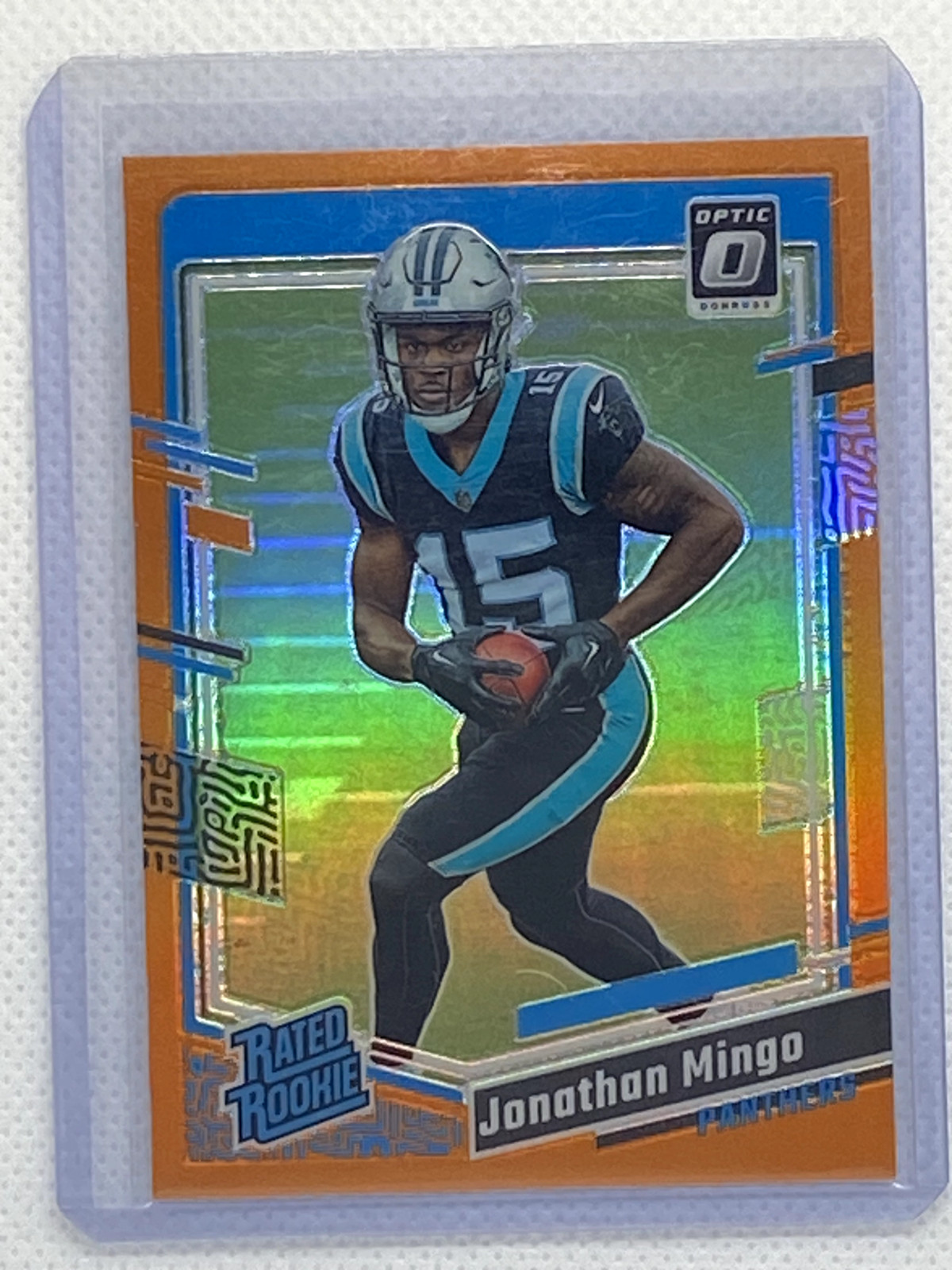 2023 Optic Jonathan Mingo Prizm Orange /249 N Rated Rookie No. 215 Panthers