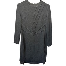 Vince Camuto Womens Size 4 Charcoal Gray Long Sleeve Geometric Pintuck Dress