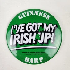 Guinness Harp I've Got My Irish Up St. Patricks Day Button Pin 1988  Vintage