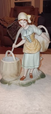 ARPO Curtea De Arges Porcelain Lady Carrying Baskets Figurine / Romania