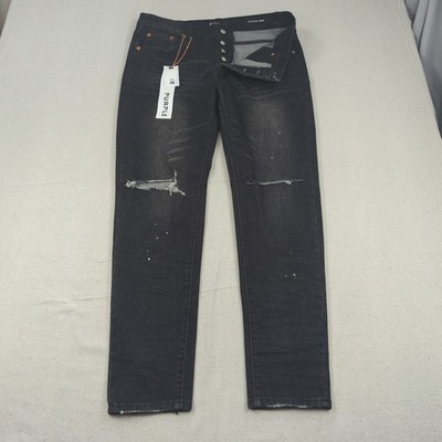 Purple Brand Jeans Mens 36x31 Black Slim Tapered Distressed Denim