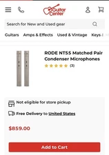 Rode NT55 Matched Pair KIT Compact Cardioid Condenser Microphone NEW!! Capsules