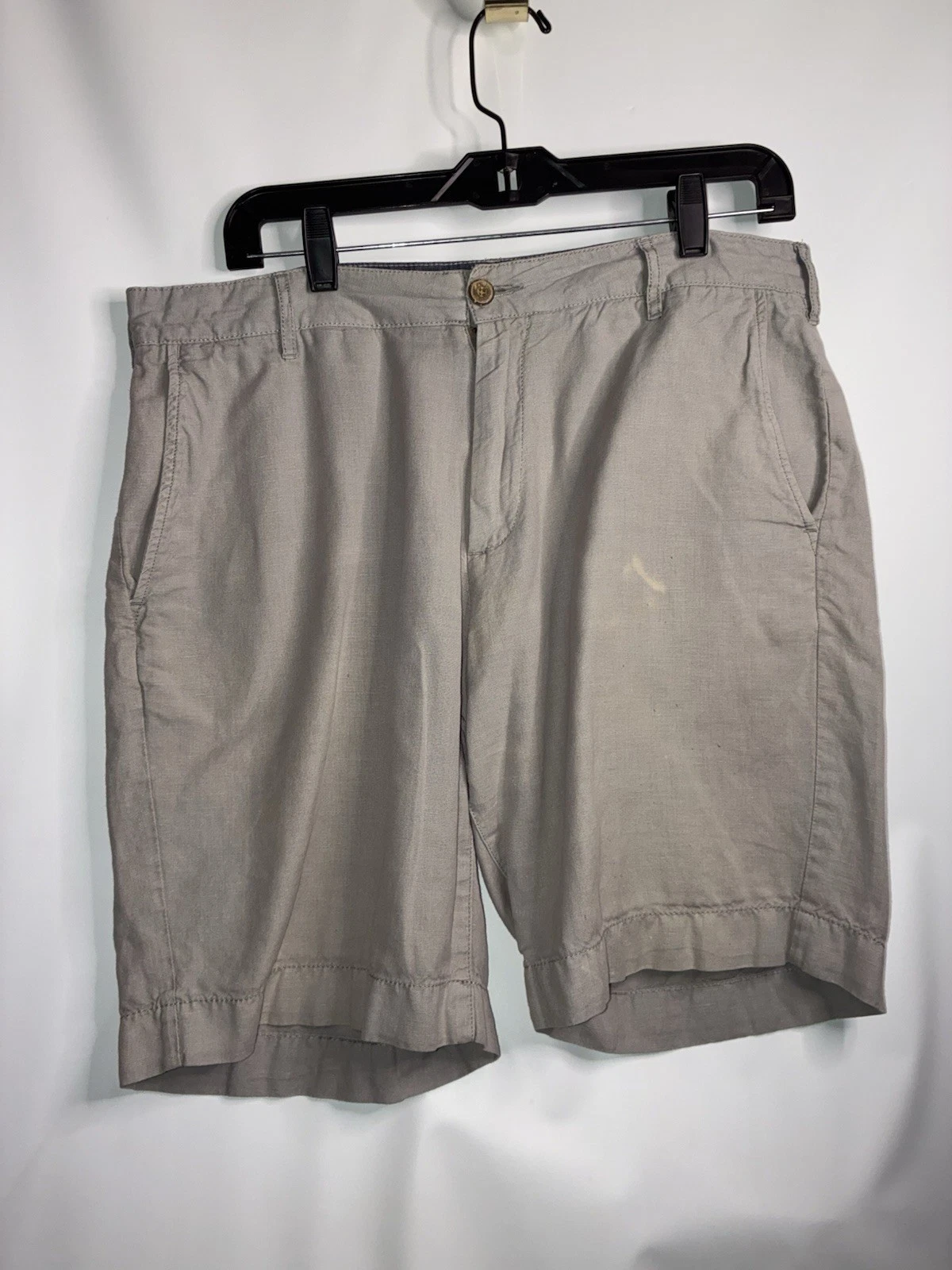 Faherty Chino Shorts Khaki Tan Gray Size 33 Mens Linen Cotton Blend Casual *flaw