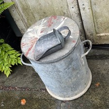VINTAGE METAL STORAGE BIN WITH TWO HANDLES, LID AND SCOOP