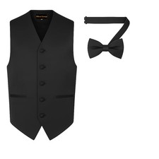 Men's Solid Formal Waistcoat Tuxedo Dress Vest Bow Tie Set for 4X-Large Black
