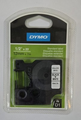 Dymo D1 Label Cartridge 1/2'' x 23'' #45113, Black Print on White Label
