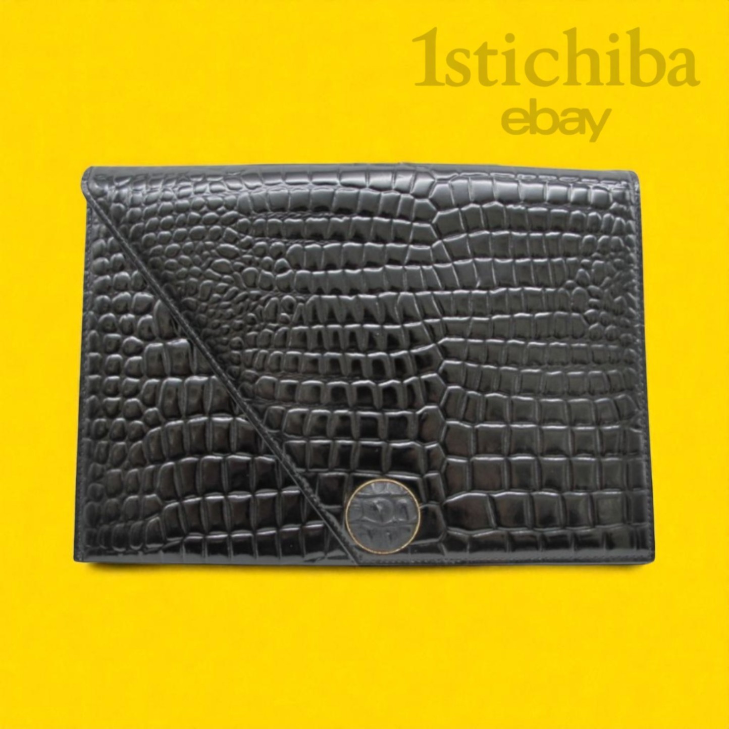 Borsa pochette Yves Saint Laurent croc goffrata smalto nero unisex uomo donna