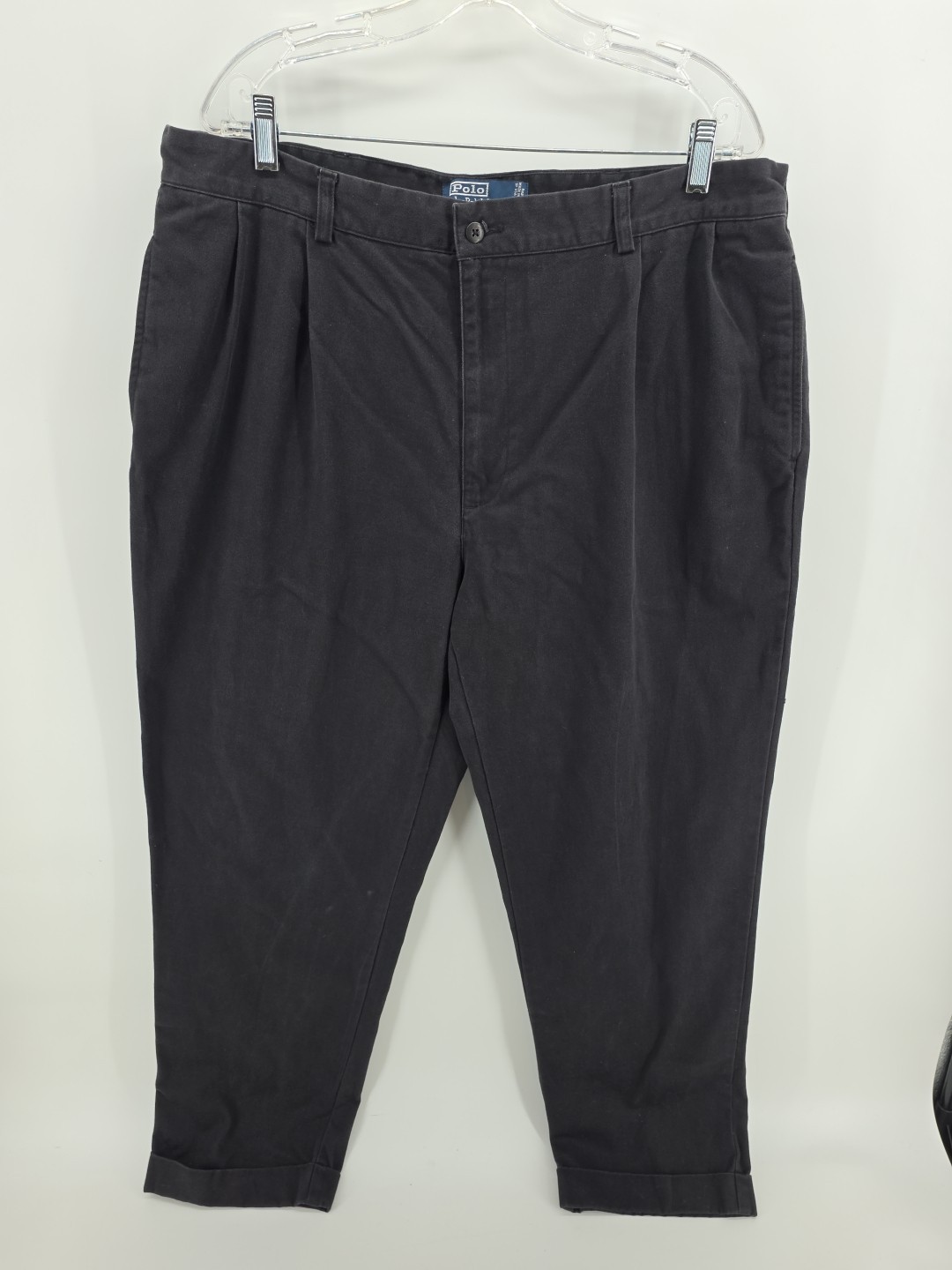 VTG Ralph Lauren Polo Mens HAMMOND CHINO PANTS Black PLEATED CUFFED Cotton 40x32