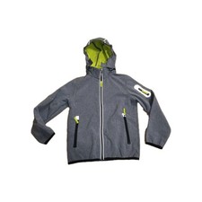 Softshelljacke Gr. 134/140 Y.F.K. hellgrau m. grünen Akzenten & abnehmbar. Kapuz