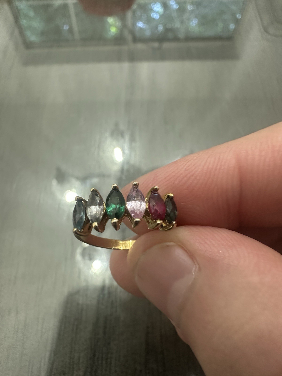 Solid 14k Yellow Gold Ruby Sapphire Emerald Marqu… - image 2