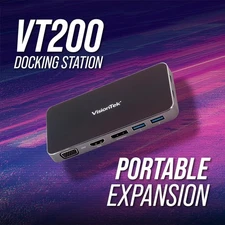 VisionTek VT200 Portable USB-C Dual Monitor Hub - 1x DP, 1x HDMI, 1x VGA, 2X USB