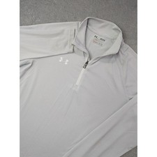 Under Armour Men's M Heatgear Quarter Zip Pullover White Grey Stripe Loose Fit