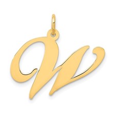 14k Yellow Gold Large Fancy Script Initial "W" Letter Charm Pendant 0.65gm