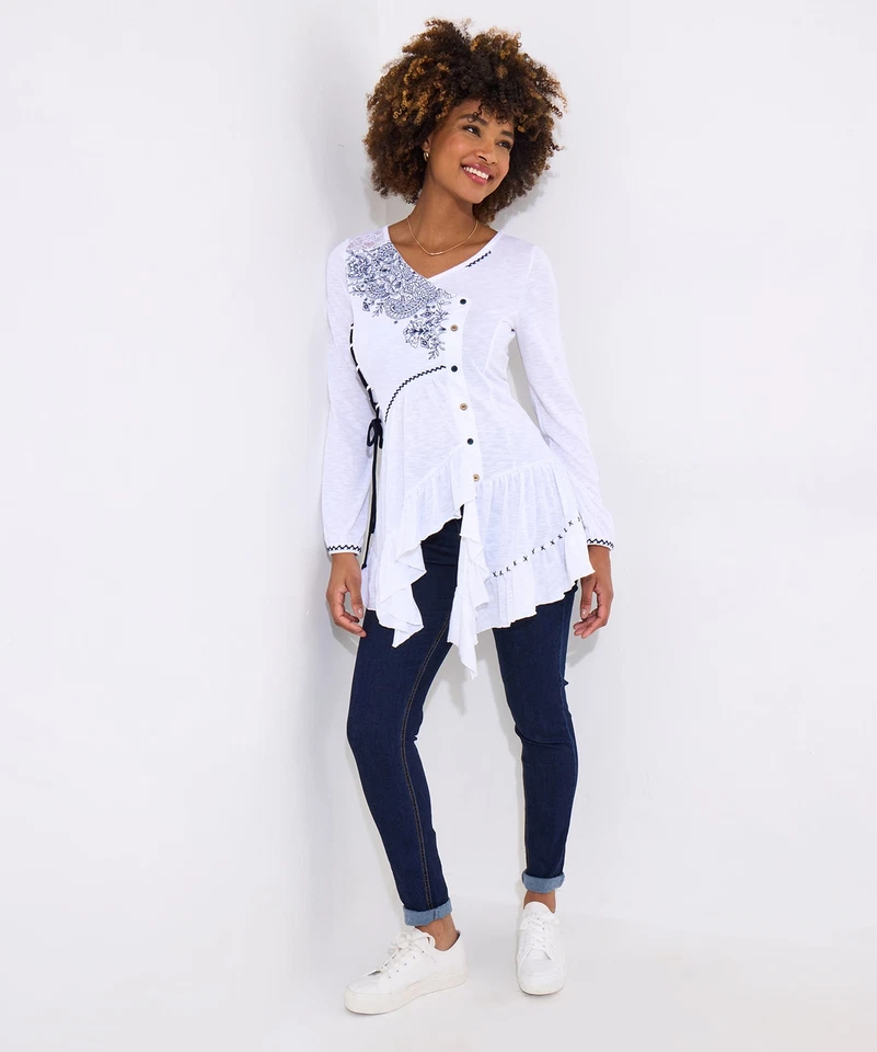 Joe Browns Women's Frilled Hem Embroidered V-Neck Tunic
