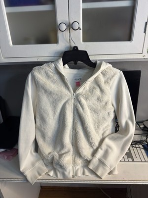 Children's Place White Fleece/Fur Hoodie Size 16 for Girls Good Condition Used