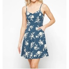 41 Hawthorn Blue White Floral Midi Dress Sweetheart Neck Pockets WGW70335 NWT