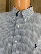 VTG Polo Ralph Lauren Long Sleeve Button Plaid Check Shirt Pony BLUE Blake XL