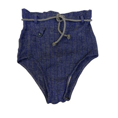 VTG 1930s Men s Wool Knit Swimsuit Trunks Rope Belt Nautical Blue Stripe S