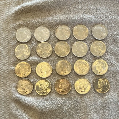 Lot of 20 Peace Silver Dollars 1922 - 25 Circulated $1   0.9 Fine  Silver AU