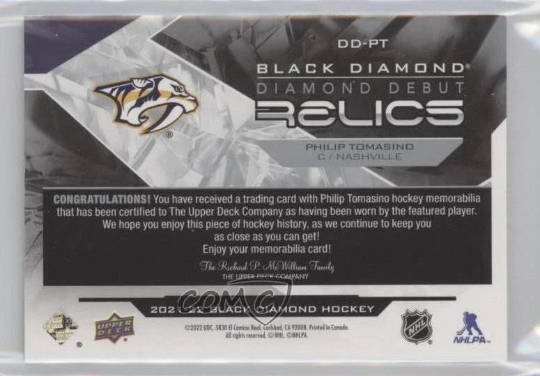 2021-22 Upper Deck Black Diamond Debut Relics Philip Tomasino #DD-PT Rookie RC - Image 2 of 2