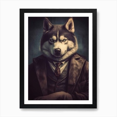 Gangster Hund Siberian Husky 2 Kunst P gerahmtes Wandbild Poster Leinwanddruck Bild