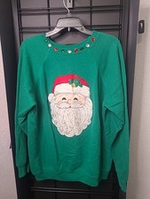 Christmas Santa Puff Paint Trimmed Applique Handmade XL Sweatshirt Hanes Her Way