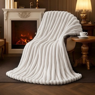 Faux Fur Throw Blanket for Couch, Cozy Fuzzy Fluffy Fur Luxurious Soft Stripe...