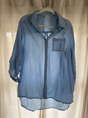 Women's True Destinations Blue & Gray Button Down Shirt L