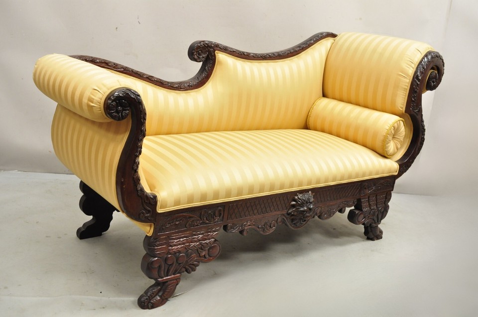 Antique American Empire Figural Carved Mahogany Recamier Gold Chaise Lounge Sofa eBay