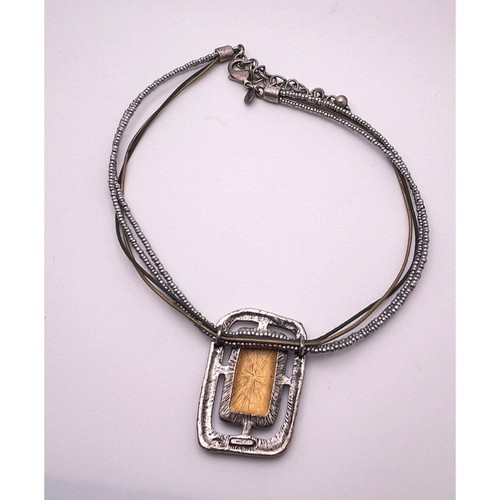 Chicos Layered Necklace Silver Tone Beaded with Green Statement Pendant - Picture 6 of 7