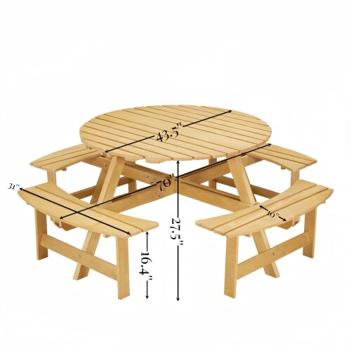 Outdoor 8 Person Picnic Table, Umbrella Hole, Outside Table - Picture 12 of 17