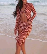 NEW Zara Bikini Set High Waist Briefs Bralette and Sheer Kaftan Shirt Dress M