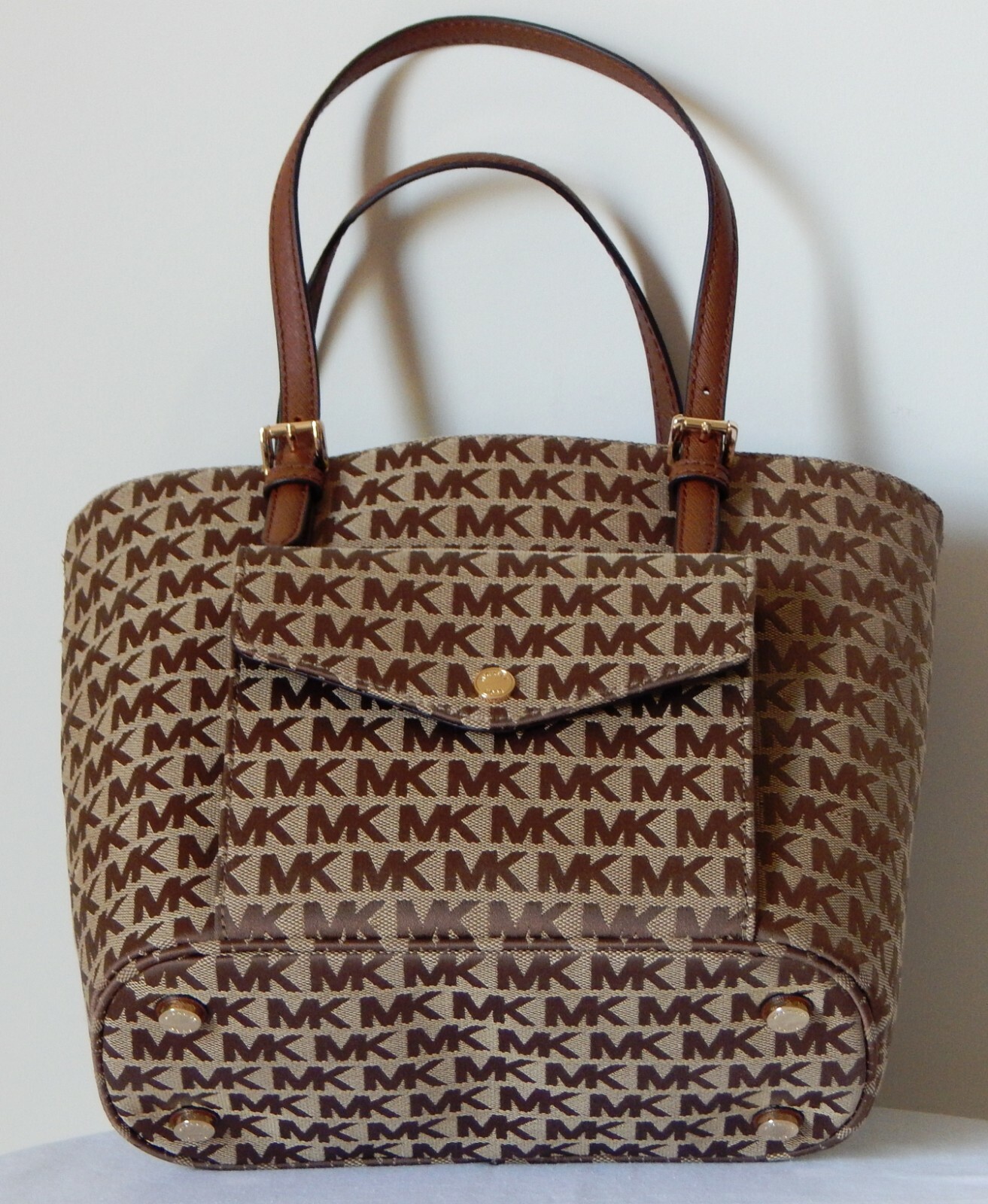 Michael Kors Tan/brown Jet Set Item MD Pkt MF Tote Saffiano 