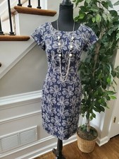 J.Crew Women's Blue & White Cotton Short Sleeve Crew Neck Knee Length Dress 2