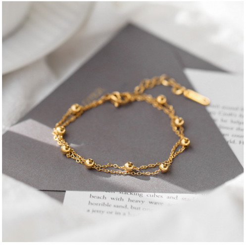 18ct Gold-Plated Double Layer Beaded Chain Bracelet