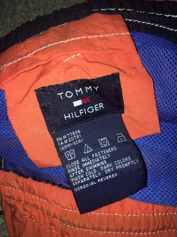 Pantalones Cortos de Natación Tommy Hilfiger Vintage Años 90 Cresta Bandera Talla XL Naranja Logo Grande Foto 4 de 4