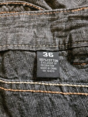 じゅん Verdo Mens Jeans 36X34 Black Fadeout Straight Leg Skulls Pockets