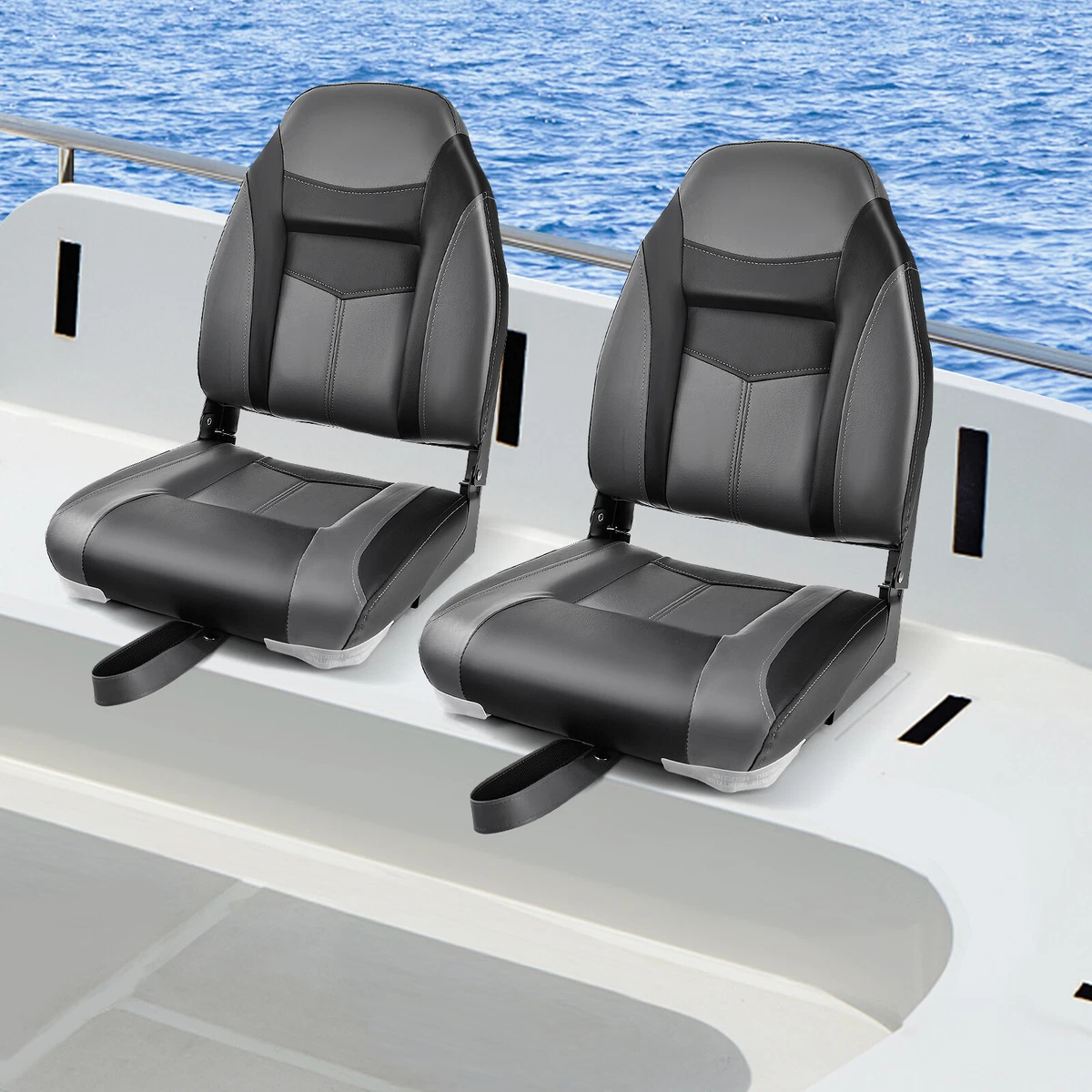 2 Pack High Back Folding Boat Seats with Flexible Hinges & Sponge Cushion |  eBay