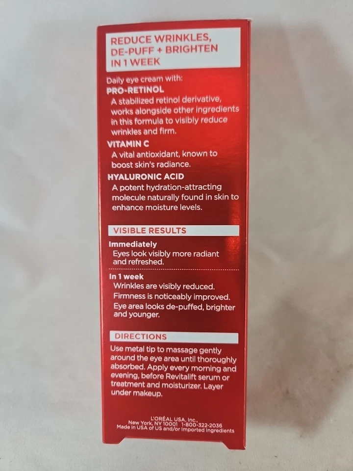 Crema de ojos antienvejecimiento L'Oreal Paris Revitalift Triple Power 0,5 FL OZ Foto 3 de 4
