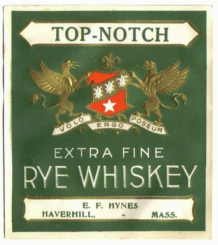 Large Quart-size Pre-Pro TOP-NOTCH Rye Whiskey Labels - Set of 2 - Haverhill MA!