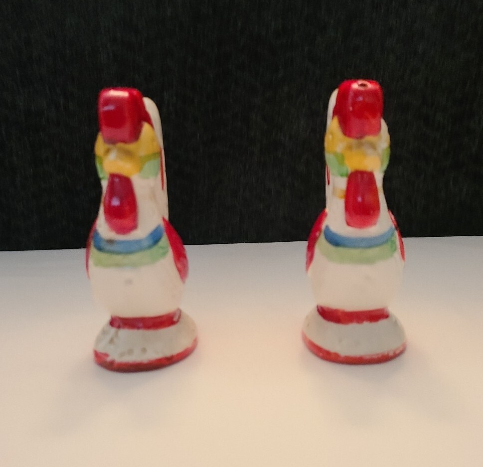 Vtg MCM Ceramic Rooster Salt Pepper Shakers LEGO Brand Japan Farm