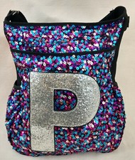 Justice Girls Bag Cross Body Bag Medium Pink Sequin Multi-Color Silver Letter P